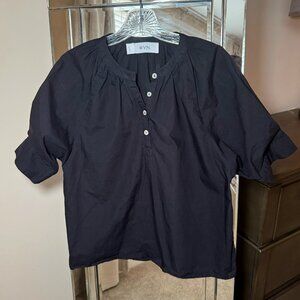 WVN 100% Organic Cotton Puff Sleeve Top Blouse classic minimalist career small